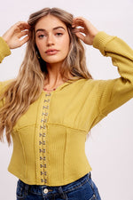 Ribbed Knit Hoodie Top - Lemon Grass