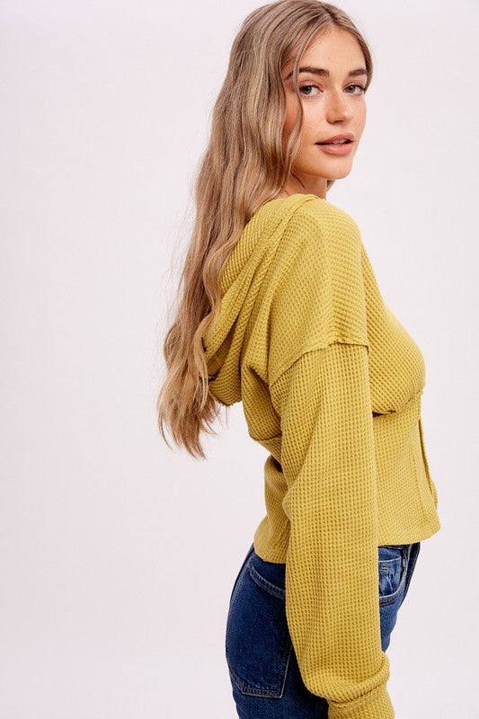 Ribbed Knit Hoodie Top - Lemon Grass