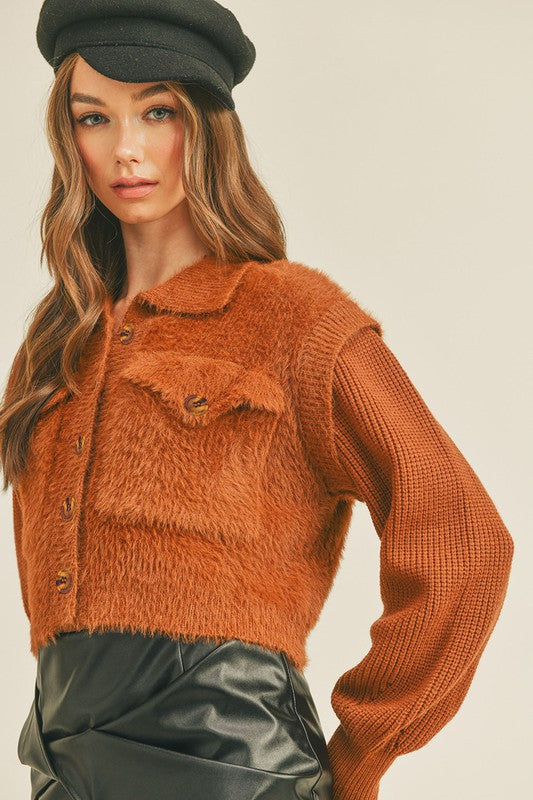 Long Sleeve Sweater Jacket - Camel