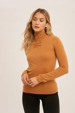 Shirring Mock Neck Fitted Sweater