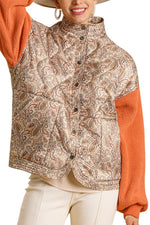 Paisley Print Button Up Jacket w/ Fleece Sleeve