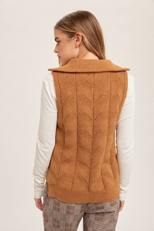 Half Zip Up Textured Knit Vest