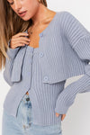 Button Front Sweater Tube Top w/ Cropped Cardigan