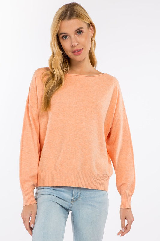 Boat Neck Pullover Sweater - H Cantaloupe