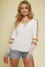 Mixed Weaving Contrasting Sweater Henley Top