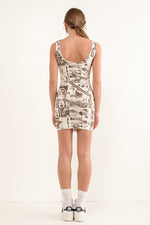 Seam Detail Print Ribbed Knit Mini Dress