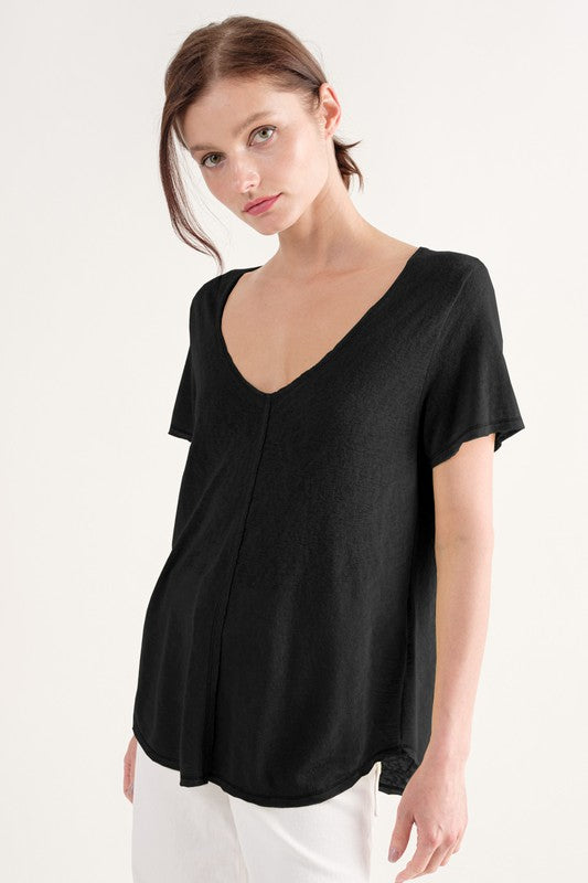 Slubby V-Neck Split Center Tee Shirt