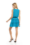 Sleeveless Mini Surplice Dress with Sash Tie Belt - Blue Jewel