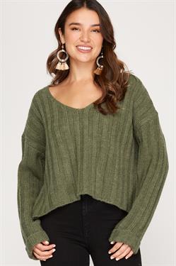 Long Sleeve V-Neck Sweater Crop Top
