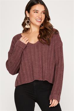 Long Sleeve V-Neck Sweater Crop Top