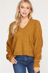 Long Sleeve V-Neck Cable Knit Sweater Top