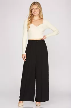 Wide Pants w/ Pintuck and Side Pockets