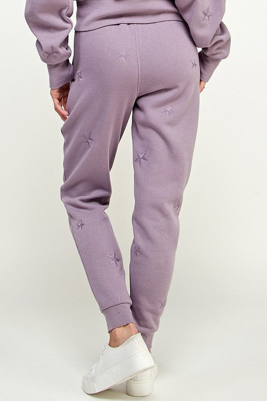 Fleece Relaxed Jogger w/ Star Embroidery - Dusty Purple