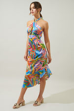 Asymmetrical Ruched Midi Dress