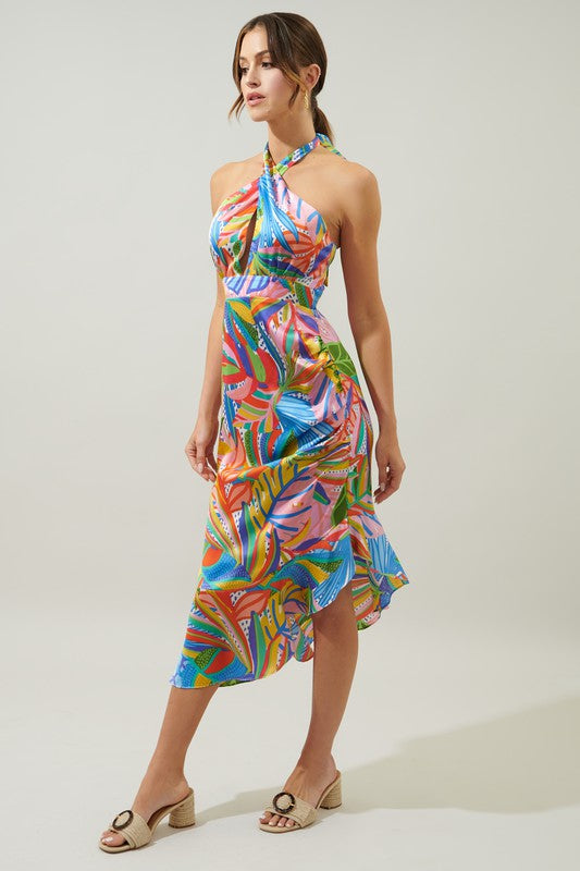 Asymmetrical Ruched Midi Dress