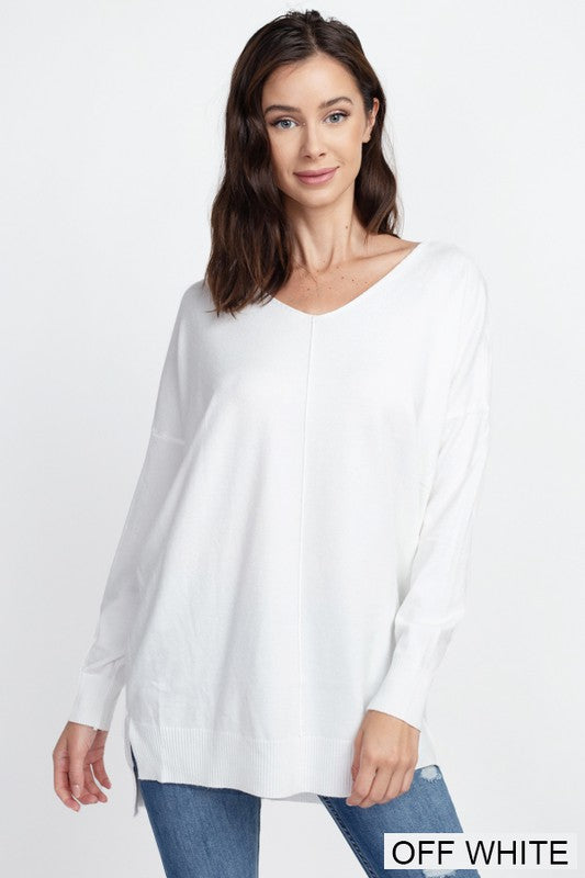 Oversized V-Neck Sweater - Off White