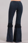 Bell Bottom Pants with Fringed Crochet Lace - Navy