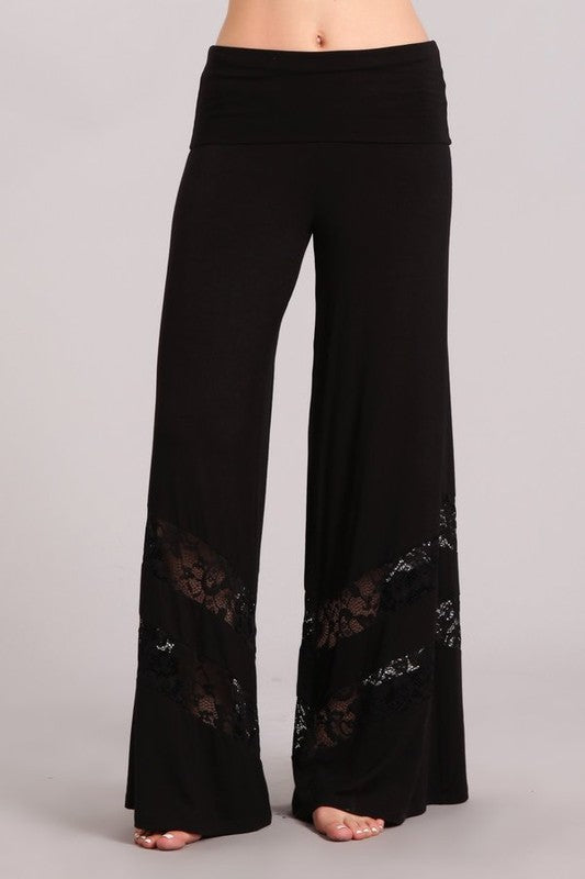 Wide Leg Palazzo Pants - Black
