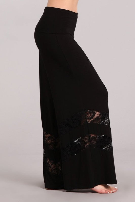 Wide Leg Palazzo Pants - Black