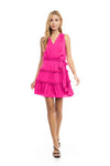Sleeveless Mini Surplice Dress with Sash Tie Belt - Hot Pink