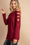 Cut Out Cold Shoulder Long Sleeve Top