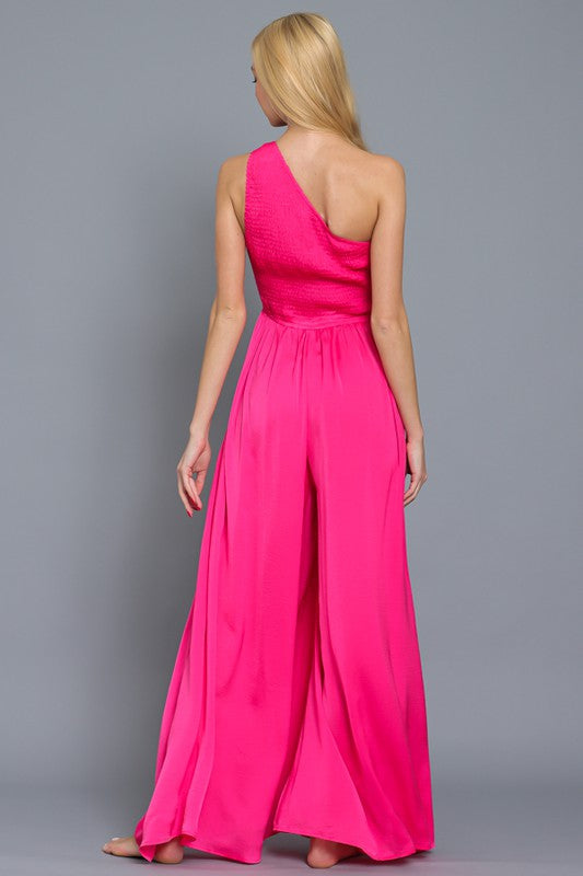 One Shoulder Buckle Trim Sleeveless Smocked Maxi