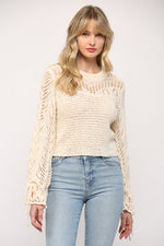 Pointelle Knit Crop Sweater