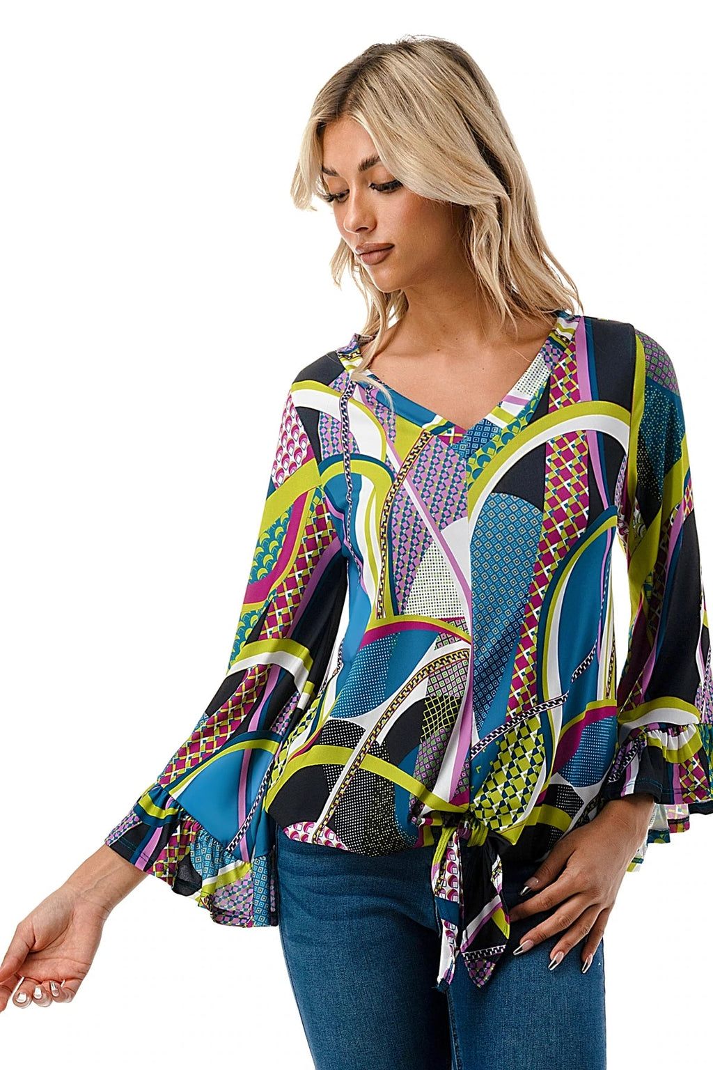 Vava Camille V-Neck Long Sleeve Print Top