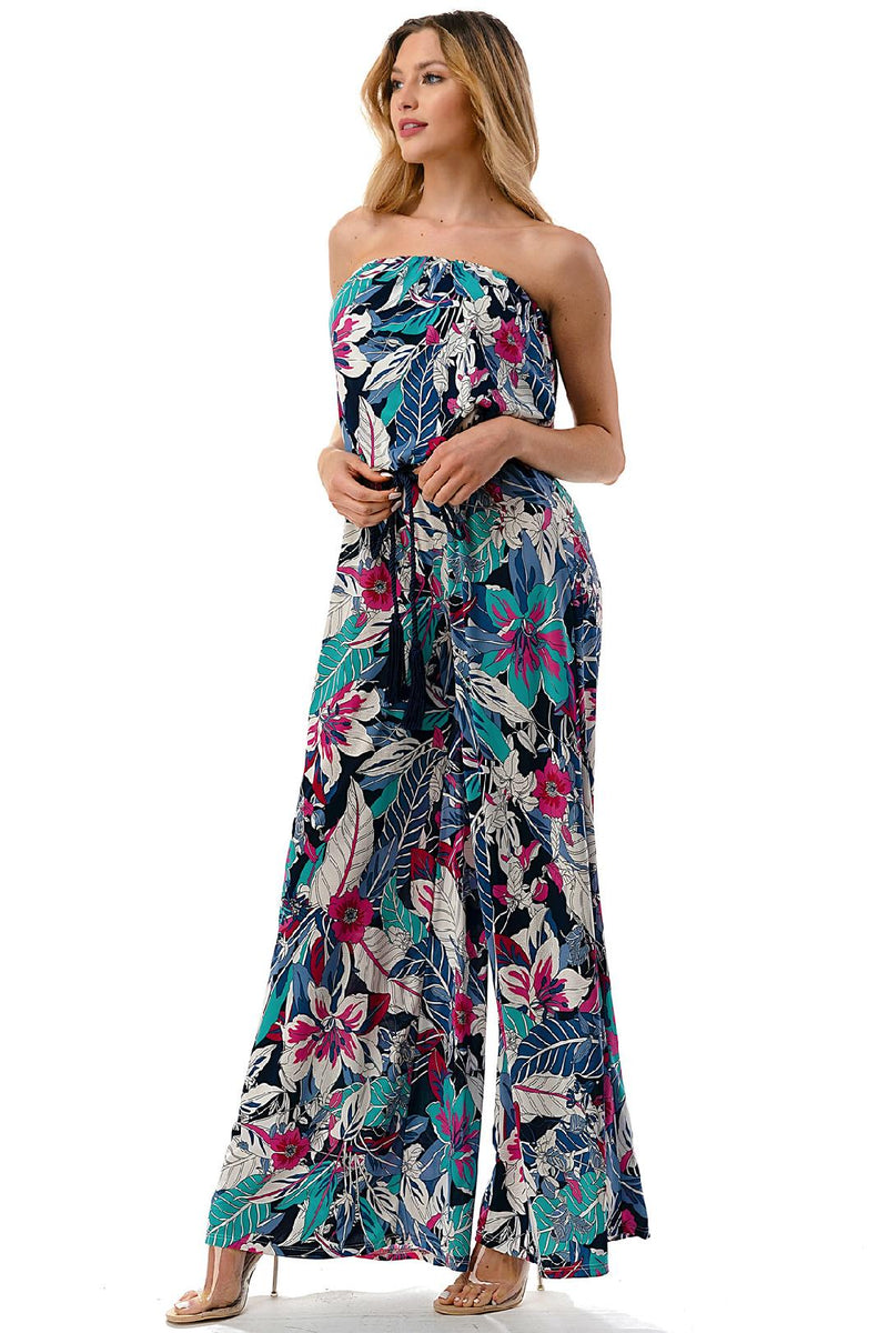 Ariella - Printed Strapless Jumpsuit w/ Belt